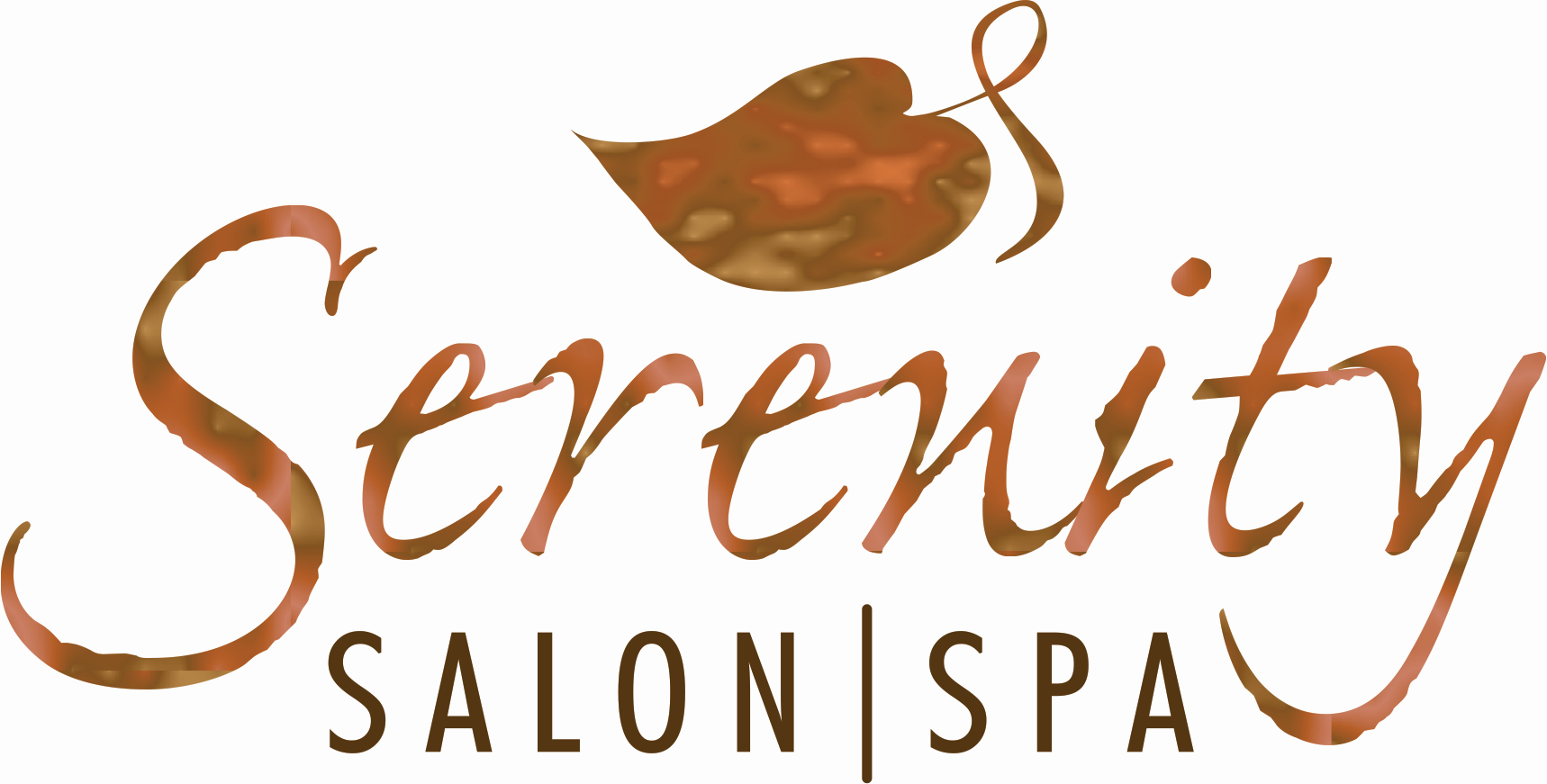 Logo for Serenity Salon & Spa with a leaf above 'Serenity'