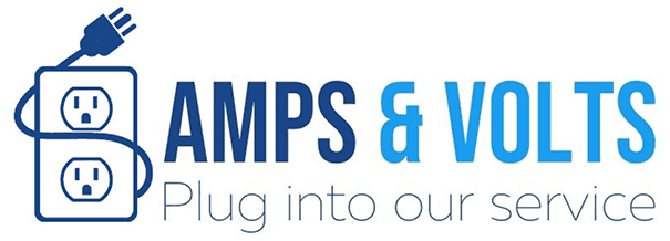 Logo for Amps & Volts electric that reads Plug into our service